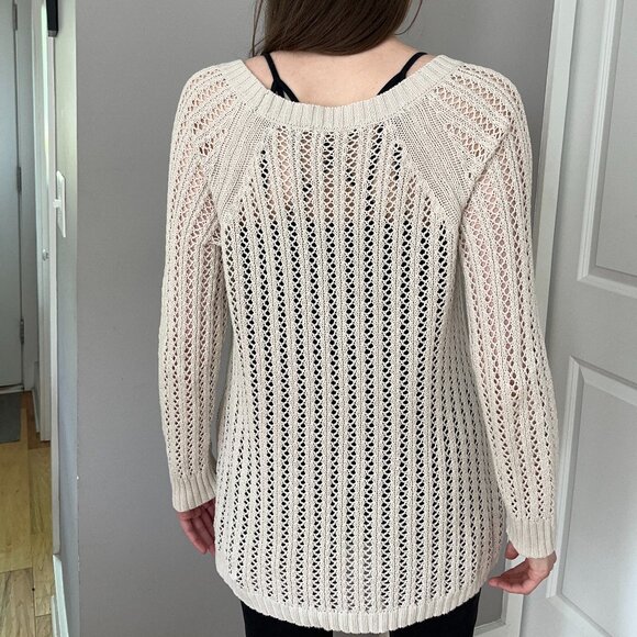 Cream Ivory Off-white Oversized Open Knit Sweater For Layering - Picture 6 of 9